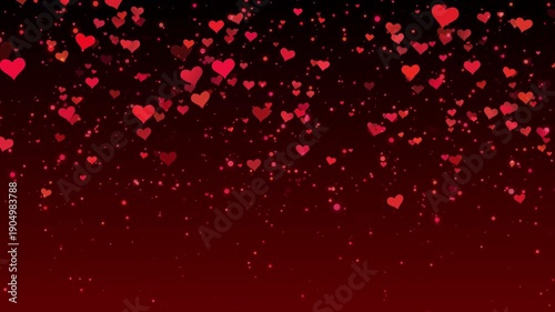 Happy Valentine’s Day greeting animation with realistic 2d red petals forming heart shape, handwritten calligraphy typography, flying hearts and glitter particles on romantic gradient background. 4k