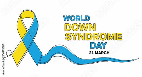 Awareness ribbon for World Down Syndrome Day on March 21st, symbolizing support and inclusivity