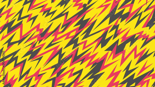 Vibrant lightning pattern illustration on bright yellow background viewed from directly above