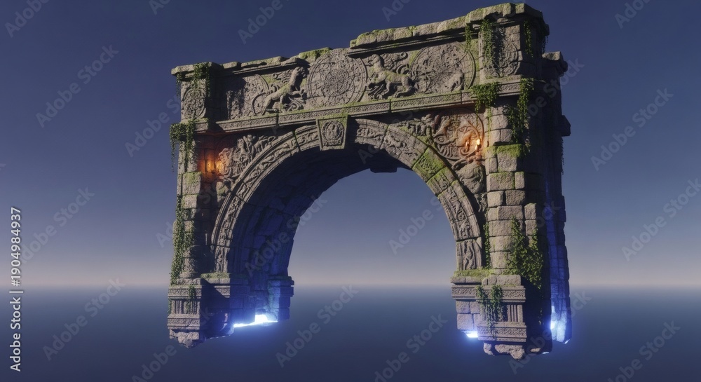 Obraz premium Ancient stone archway with mystical glowing energy, evoking a sense of mystery and fantasy.