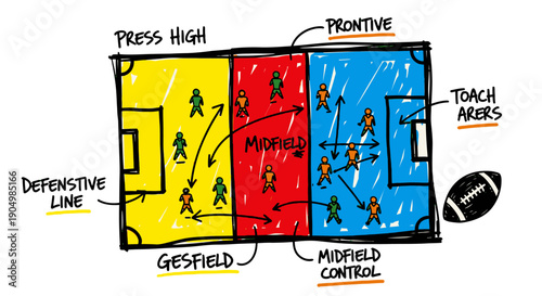 Tactical Diagram of Football Strategies and Player Positions.
