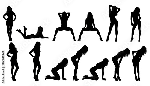 Various women poses silhouettes on white background for kDBkc reference