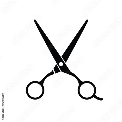Black pair of scissors with circular handles displayed against a plain background isolated on white background, Vector, illustration