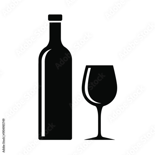 Elegant wine bottle paired with a classic wine glass for a sophisticated drink setup isolated on white background, Vector, illustration