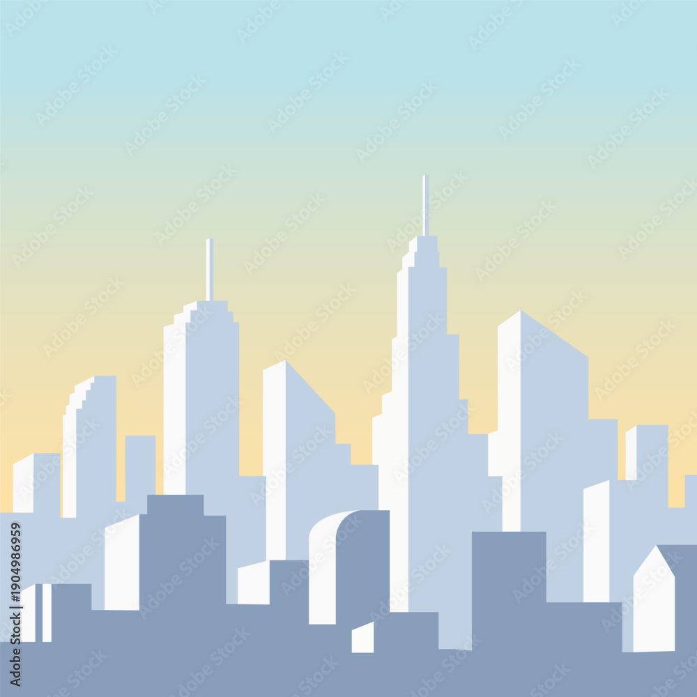 Obraz premium Minimalist cityscape silhouette with a soft gradient sky at dawn or dusk