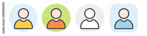 Set of four simple user profile icons with different colored backgrounds and outlines