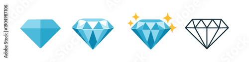 Four diamond icons showing different stages of clarity and sparkle, from simple to detailed
