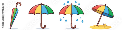 Collection of colorful umbrellas for different weather conditions and beach fun