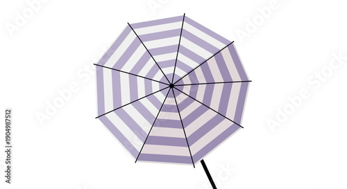 Top view of a striped purple and white parasol on a transparent background