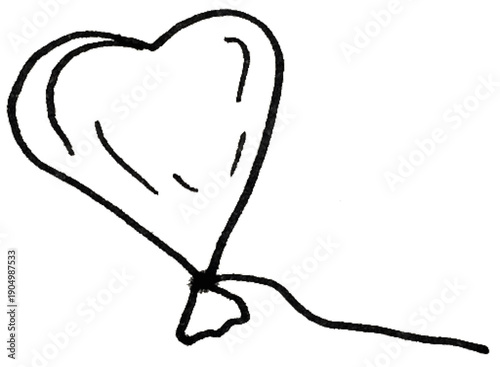 Hand Drawn Heart Balloon on String Marker Doodle Illustration Transparent