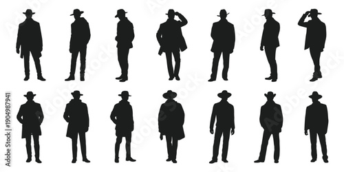 Silhouettes of diverse individuals wearing various historical and modern hats isolated on white background, Vector, illustration