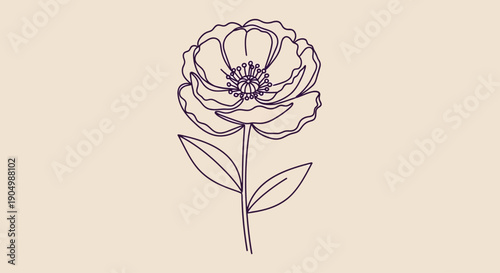 A simple line drawing of a flower with leaves, a minimalist illustration on a plain background