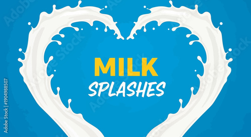 Milk splashing in the shape of a heart against a vibrant blue background from a direct viewpoint