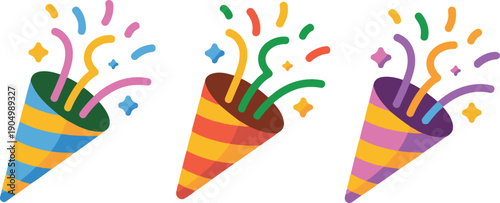 Vector icon party popper. Cartoon emoji of birthday confetti explosion. Simple minimal illustration isolated on white background, vector 10 eps.