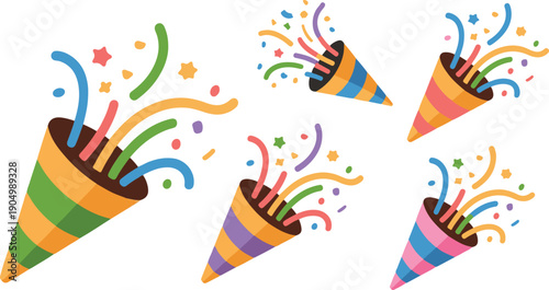 Vector icon party popper. Cartoon emoji of birthday confetti explosion. Simple minimal illustration isolated on white background, vector 10 eps.
