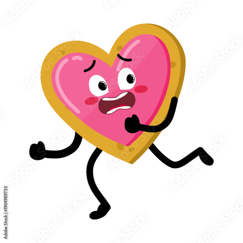 Cute Hand Drawn Heart-shaped Cookie Running Away Terrified