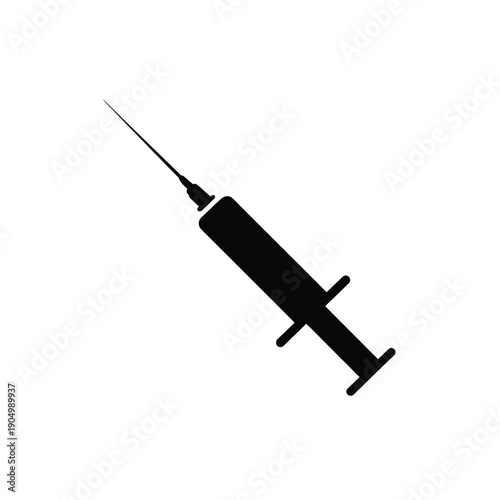 Simple black and white illustration of a syringe pointing upwards isolated on white background, Vector, illustration