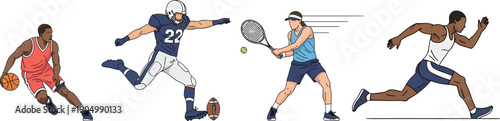 Illustration of four male athletes playing different sports