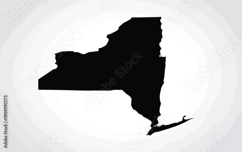 Black silhouette map of the state of new york with its distinctive shape and borders isolated on white background, Vector, illustration