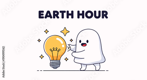 Cartoon Character Turning Off Light Bulb.