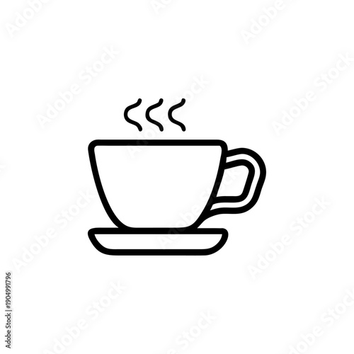 A hot brown cup of coffee and tea vector illustration featuring a steaming espresso mug, cafe icon symbol, and breakfast beverage object on a saucer for a caffeine-filled mocha sign