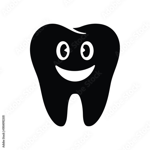 A cheerful cartoon tooth with a smiling face and eyes looking friendly and approachable isolated on white background, Vector, illustration