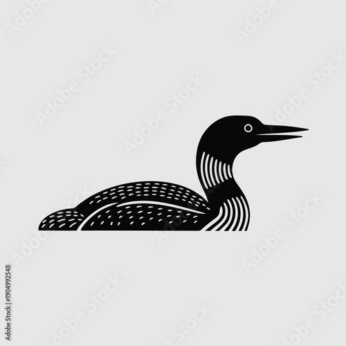 Elegant black and white illustration of a loon bird swimming gracefully on water isolated on white background, Vector, illustration