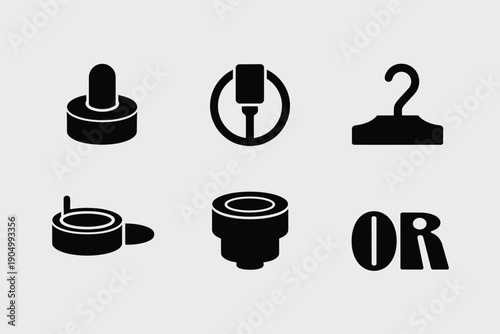 Assorted mechanical and electronic connector symbols and components isolated on white background, Vector, illustration