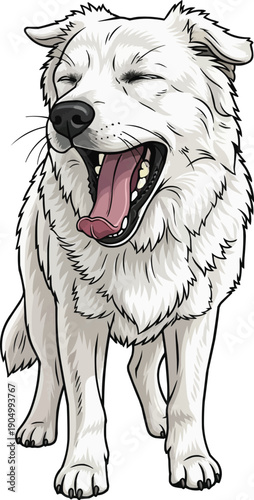 Slovak Cuvac dog yawning cute sleepy illustration