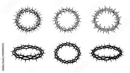 Six Black Crown of Thorns on White Background