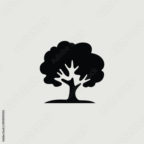 A minimalist silhouette of a solitary tree standing against a plain background isolated on white background, Vector, illustration