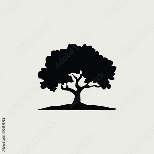 Silhouette of a majestic tree standing against a bright and clear sky backdrop isolated on white background, Vector, illustration