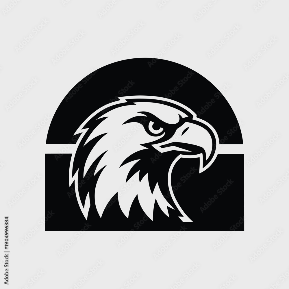 Obraz premium Eagle head silhouette inside a semi-circular border for emblematic design isolated on white background, Vector, illustration