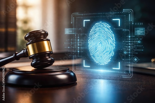 Wallpaper Mural Digital fingerprint scan with judge gavel symbolizing cyber law and security Torontodigital.ca