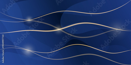 Luxury blue abstract background with golden flowing lines and premium metallic gradient design