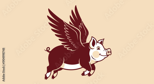 Illustration of a winged pig in mid-air, showcasing fantasy, animal, and mythical elements from a side view