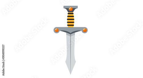 Illustration of a sword with a striped handle and orange accents displayed vertically on a white background from a front viewpoint