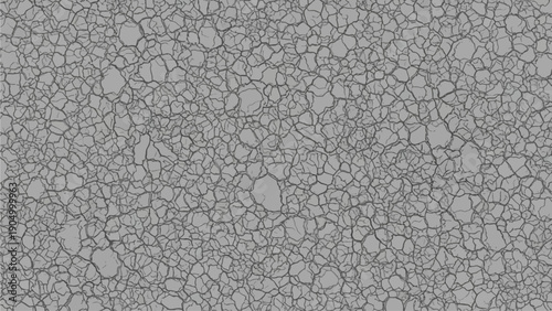 Detailed view of cracked surface texture with fragmented stones and pebbles in a monochromatic grayscale pattern
