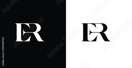 ER Letter Logo Design:  A modern and elegant logo design featuring the intertwined letters E and R, with variations presented on both black and white background.