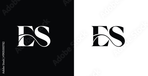 Monogram of E and S: A stylish monogram featuring the intertwined letters E and S, presented in both a classic black and elegant white palette. Perfect for branding.