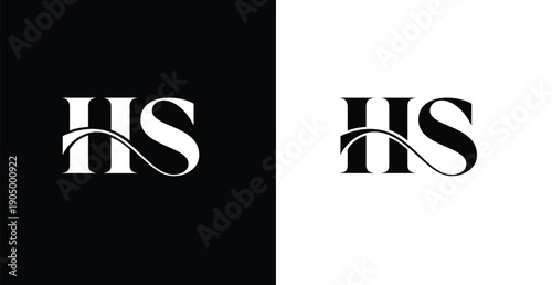 HS Monogram Design: An elegant and versatile monogram featuring the initials H and S, presented in both black and white color schemes.