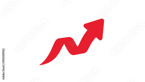 upward trending red arrow icon visualizing significant financial growth market increase and business success on a clean white background.