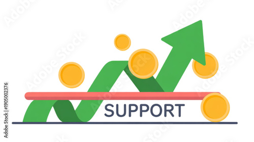 Green arrow support growth chart isolated on transparent background.