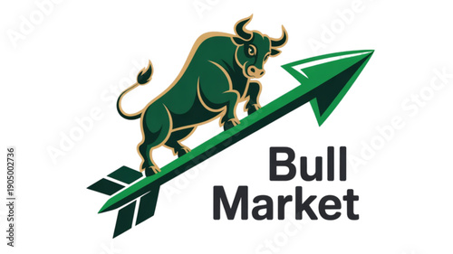 Green bull market finance logo symbol isolated on transparent background.