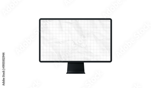3D Computer monitor with grunge paper texture screen. Mockup frame for your design. Realistic design illustration isolated on background