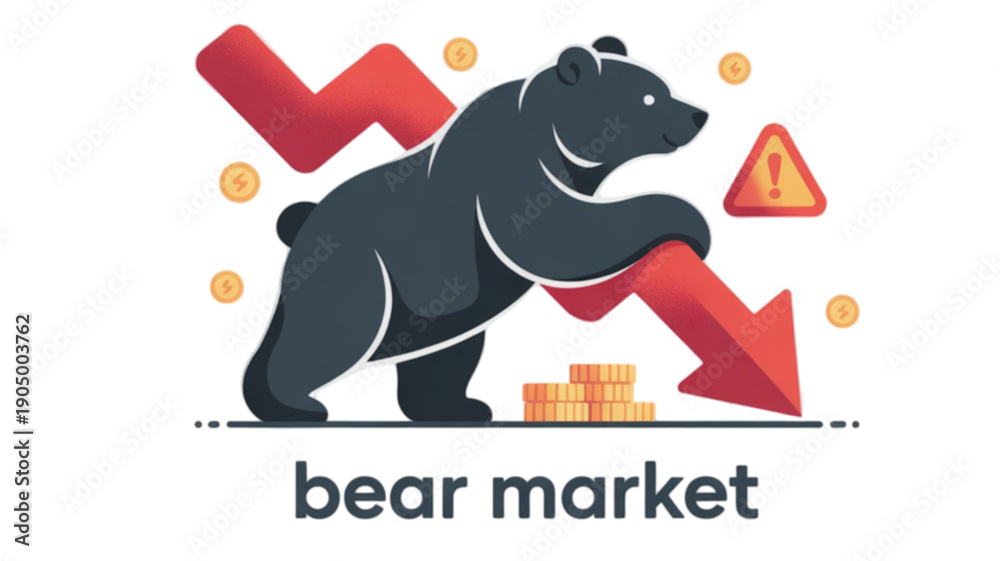 Fototapeta premium Bear Market Financial Concept Illustration isolated on transparent background.