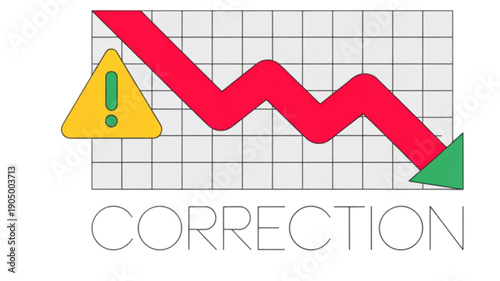 Red arrow graph with correction warning isolated on transparent background.