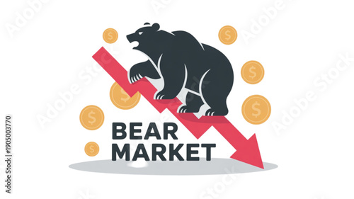 Black bear standing on red arrow isolated on transparent background.