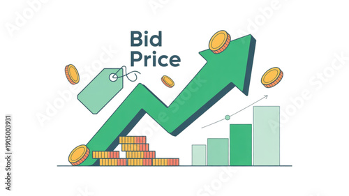 Increasing Bid Price Auction Graph isolated on transparent background.