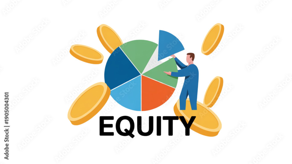 Obraz premium Man Holding Equity Pie Chart Graph isolated on transparent background.